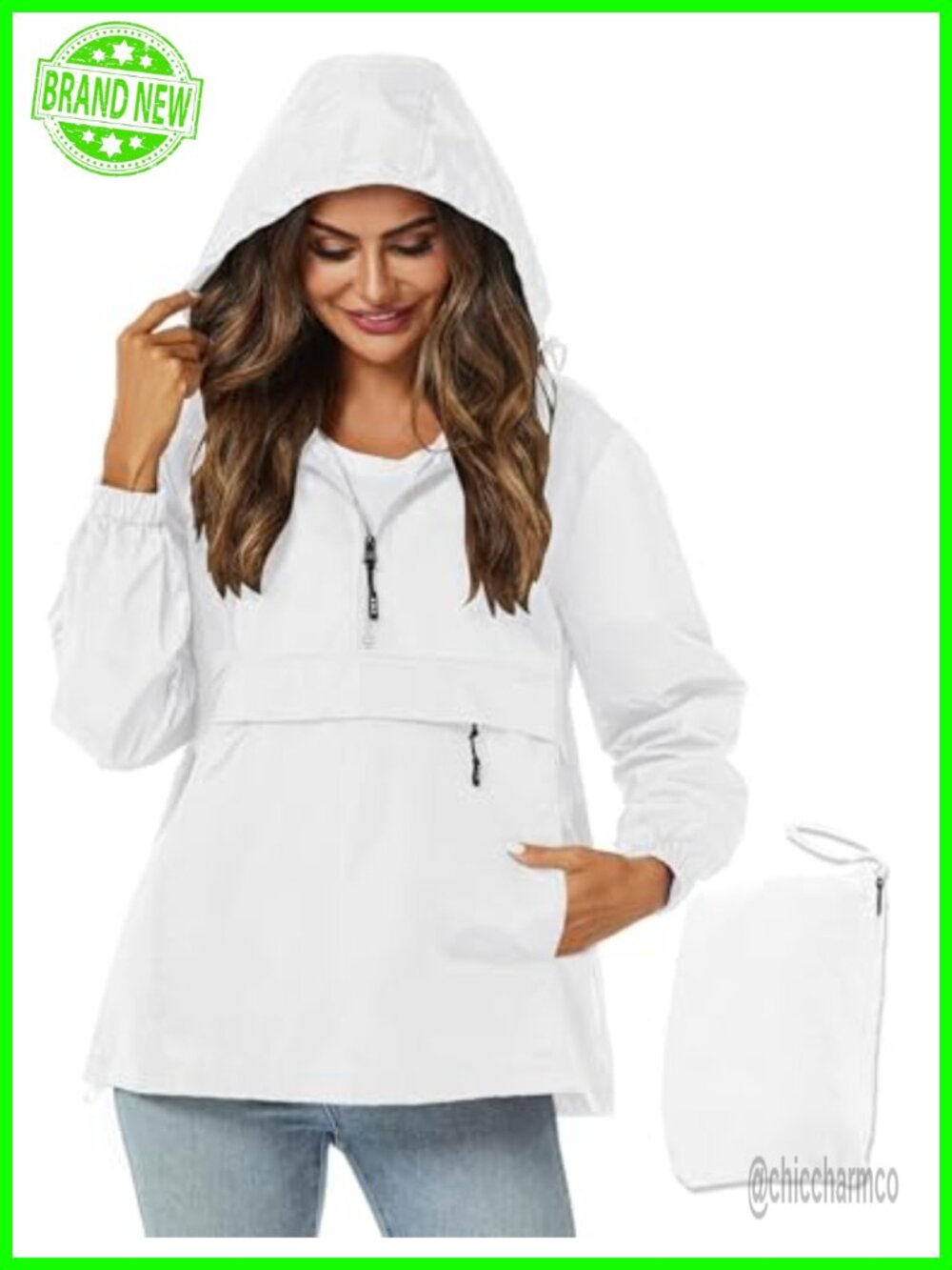 Womens Lightweight Packable Waterproof Rain Jacket Hooded Windbreaker